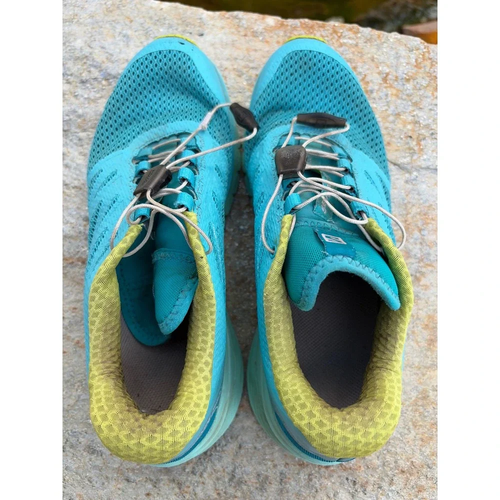 Salomon Sense Pro Max Womens Trail Running Shoes Blue Lime Green 400701 Size 6.5